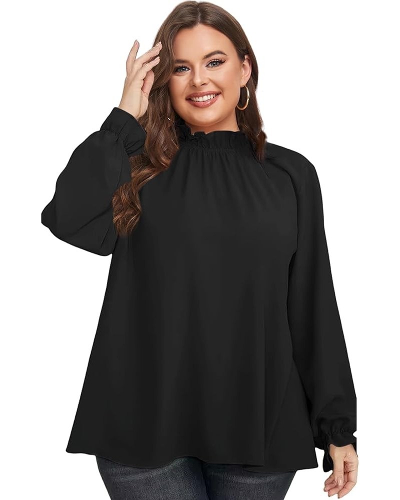 Plus Size Puff Long Sleeve Tops for Women Casual Frill Mock Neck Ruffled Blouse Loose Fit Tunic Shirts 1X-5X Black6 $15.36 Bl...