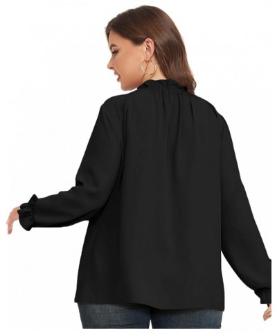 Plus Size Puff Long Sleeve Tops for Women Casual Frill Mock Neck Ruffled Blouse Loose Fit Tunic Shirts 1X-5X Black6 $15.36 Bl...