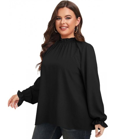 Plus Size Puff Long Sleeve Tops for Women Casual Frill Mock Neck Ruffled Blouse Loose Fit Tunic Shirts 1X-5X Black6 $15.36 Bl...