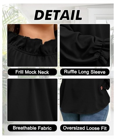 Plus Size Puff Long Sleeve Tops for Women Casual Frill Mock Neck Ruffled Blouse Loose Fit Tunic Shirts 1X-5X Black6 $15.36 Bl...