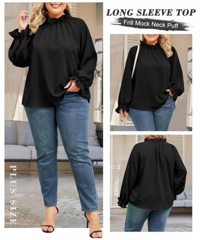 Plus Size Puff Long Sleeve Tops for Women Casual Frill Mock Neck Ruffled Blouse Loose Fit Tunic Shirts 1X-5X Black6 $15.36 Bl...
