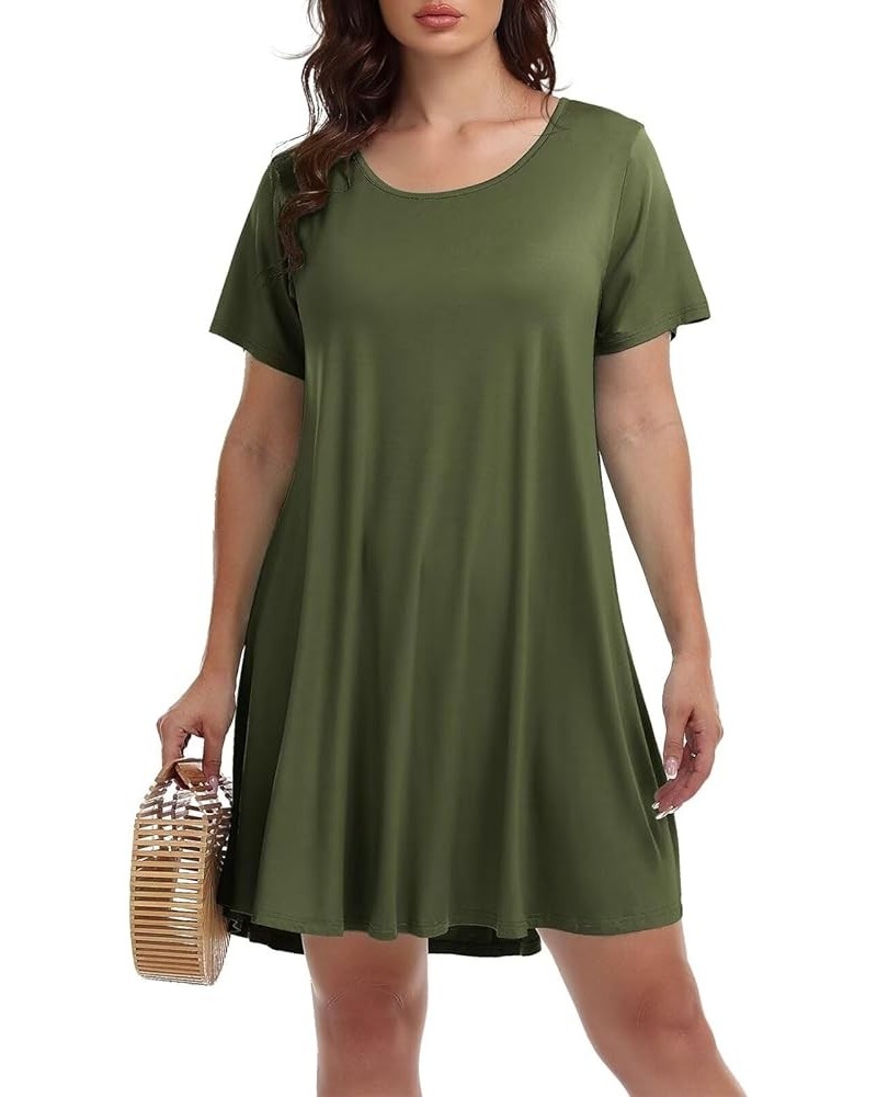 Womens Summer Casual T Shirt Dresses Short Sleeve Swing Tunic Dress Army Green $14.24 Dresses