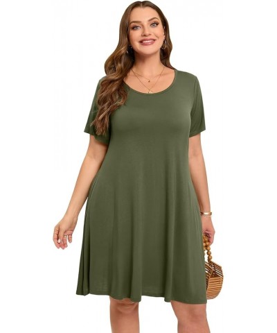 Womens Summer Casual T Shirt Dresses Short Sleeve Swing Tunic Dress Army Green $14.24 Dresses