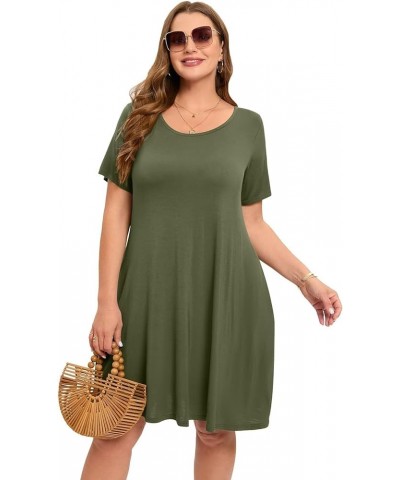 Womens Summer Casual T Shirt Dresses Short Sleeve Swing Tunic Dress Army Green $14.24 Dresses