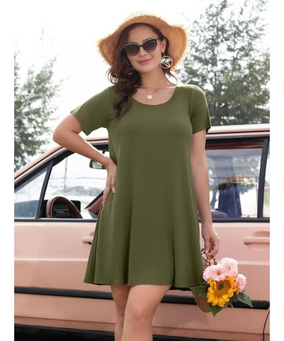 Womens Summer Casual T Shirt Dresses Short Sleeve Swing Tunic Dress Army Green $14.24 Dresses