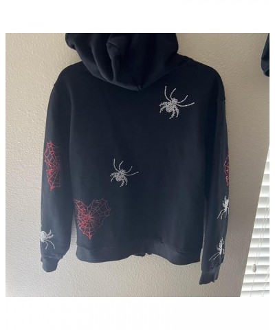Women Full Zip Up Hoodies Y2K Spider Web Rhinestone Oversized Hoodie Over Face Skull Jackets Punk Streetwear C Black $14.33 H...