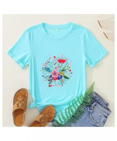 Women's Flower Graphic Summer T Shirt Loose Floral Printed Blouse Tops Round Neck Girls Short Sleeve Casual Tees Sky Blue-b $...