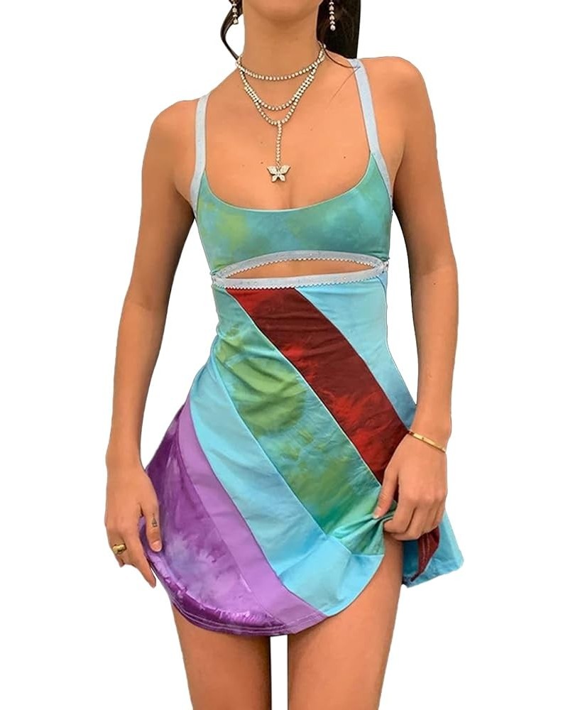 Women's Y2K Spaghetti Strap Mini Dress Lace Going Out Dresses Low Cut Backless Bodycon Dress Party Clubwear A-multicolor $8.8...