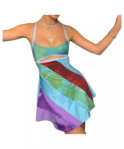 Women's Y2K Spaghetti Strap Mini Dress Lace Going Out Dresses Low Cut Backless Bodycon Dress Party Clubwear A-multicolor $8.8...