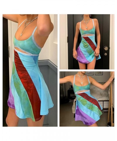 Women's Y2K Spaghetti Strap Mini Dress Lace Going Out Dresses Low Cut Backless Bodycon Dress Party Clubwear A-multicolor $8.8...