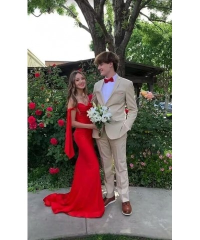 Off Shoulder Bridesmaid Dresses 2024 Satin Mermaid Prom Dress with Slit Ruched Long Formal Gowns Pink $40.32 Dresses