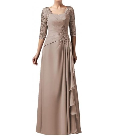 Long Mother of The Bride Dresses Lace Ruffles Wedding Guest Dresses for Women 3/4 Sleeves Burgundy $42.33 Dresses
