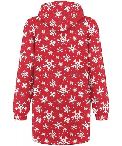 Women's Christmas Hoodie Dress Fall Casual Printed Long Pullover Hoodies Tunic Hooded Sweatshirt with Pockets Red Snowflake $...