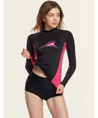 Women's UPF 50+ Rash Guard Long Sleeve, UV/Sun Protection Swim Shirts, Water Beach Surf Swim Top Big Wave Black & Magenta $16...