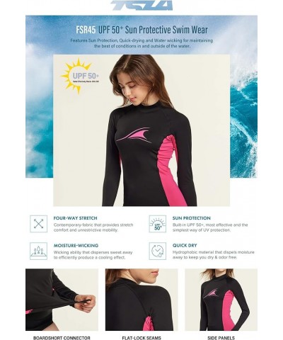 Women's UPF 50+ Rash Guard Long Sleeve, UV/Sun Protection Swim Shirts, Water Beach Surf Swim Top Big Wave Black & Magenta $16...