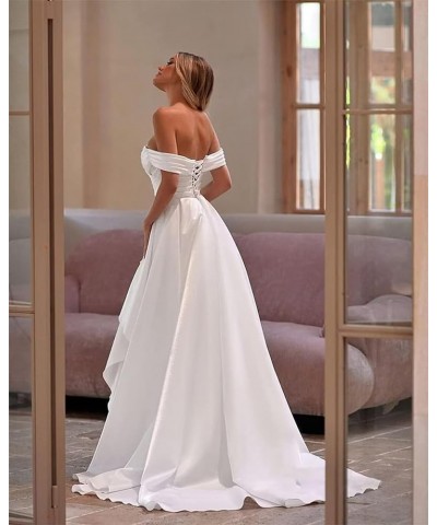 Womens Off Shoulder Mermaid Prom Dresses 2024 Satin Long with Train Wrap Satin Ruched Evening Gowns with Slit Yellow $35.20 D...