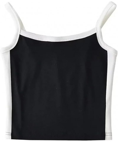 Women’s Contrast Binding Color Block Sleeveless Patchwork Crop Cami Tank Casual Square Neck Slim Fit Cropped Vest Top Black $...