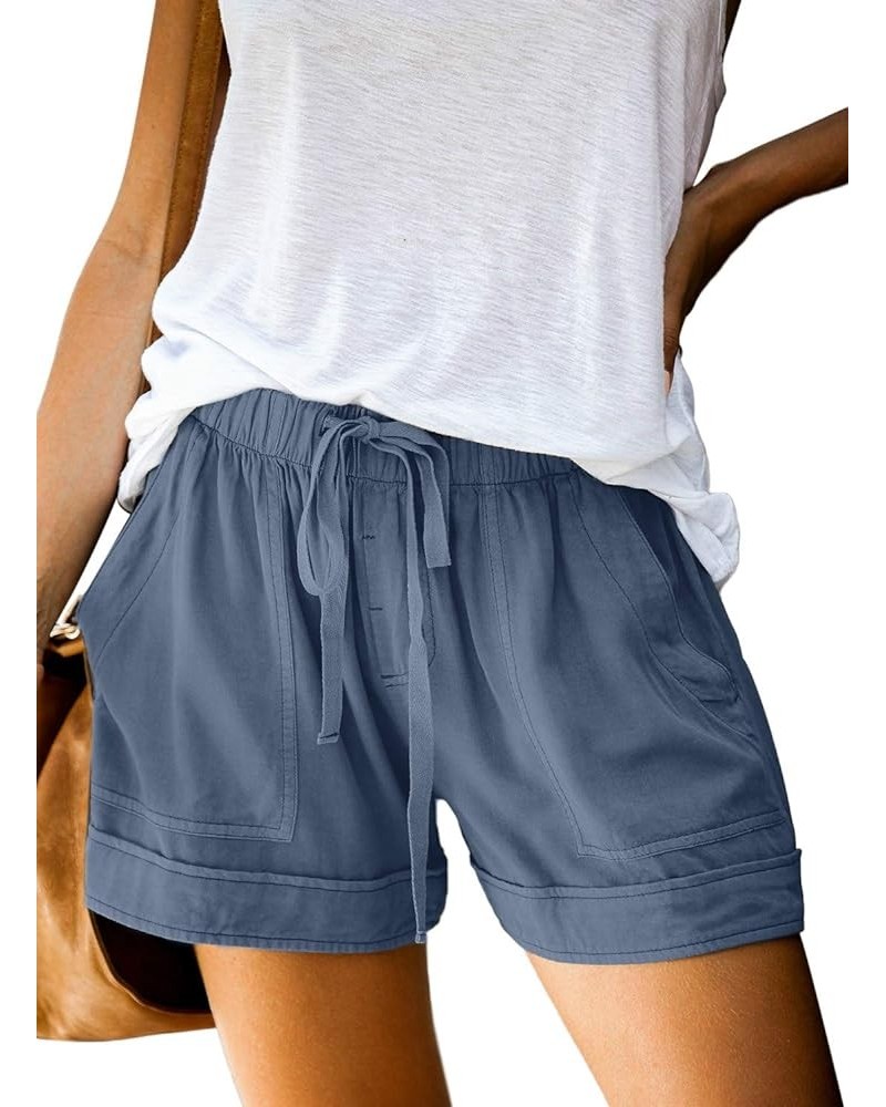 Women's Casual Loose Summer Beach Shorts Comfy High Waist Loungwear Athletic Shorts with Pockets A-blue $13.50 Shorts