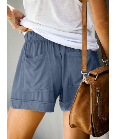 Women's Casual Loose Summer Beach Shorts Comfy High Waist Loungwear Athletic Shorts with Pockets A-blue $13.50 Shorts