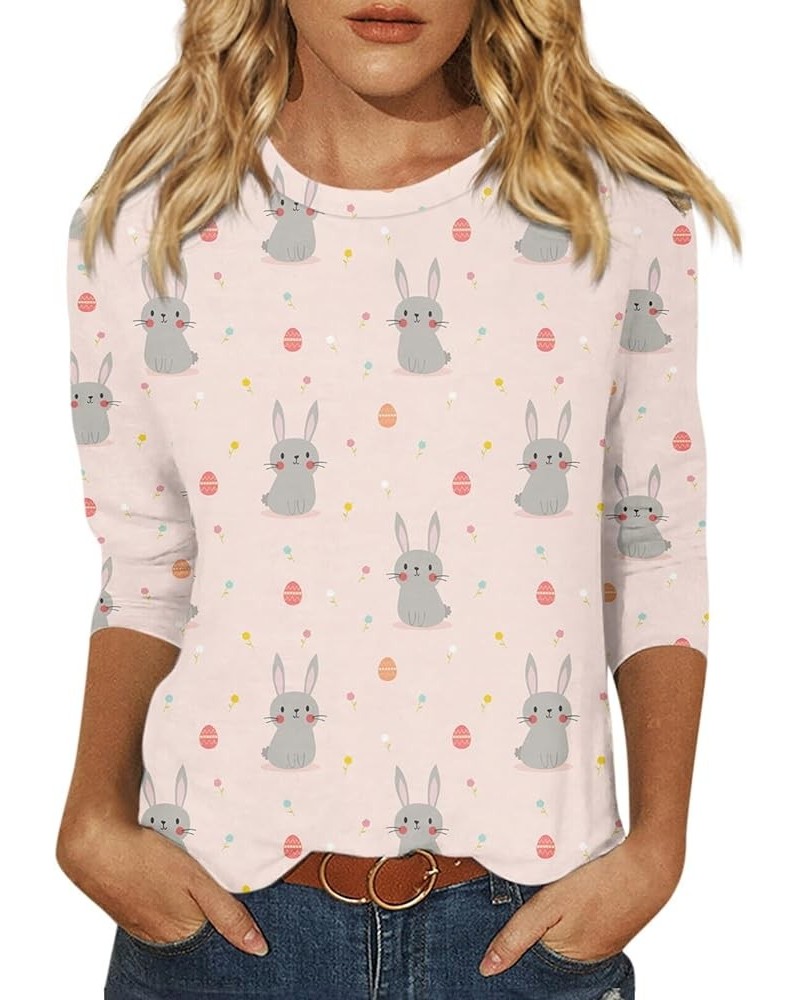 Womens Fashion Round-Neck 3/4 Sleeve Lightweight Casual Trendy Print Going Out Tops for Women Cute Graphic Tees Ra-light Pink...