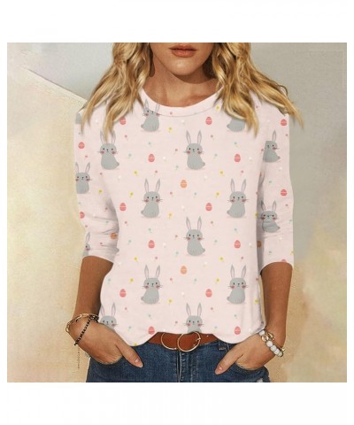 Womens Fashion Round-Neck 3/4 Sleeve Lightweight Casual Trendy Print Going Out Tops for Women Cute Graphic Tees Ra-light Pink...