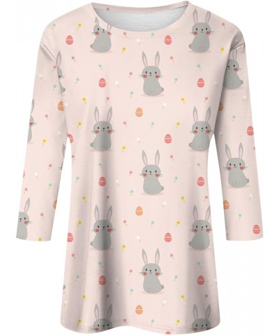 Womens Fashion Round-Neck 3/4 Sleeve Lightweight Casual Trendy Print Going Out Tops for Women Cute Graphic Tees Ra-light Pink...