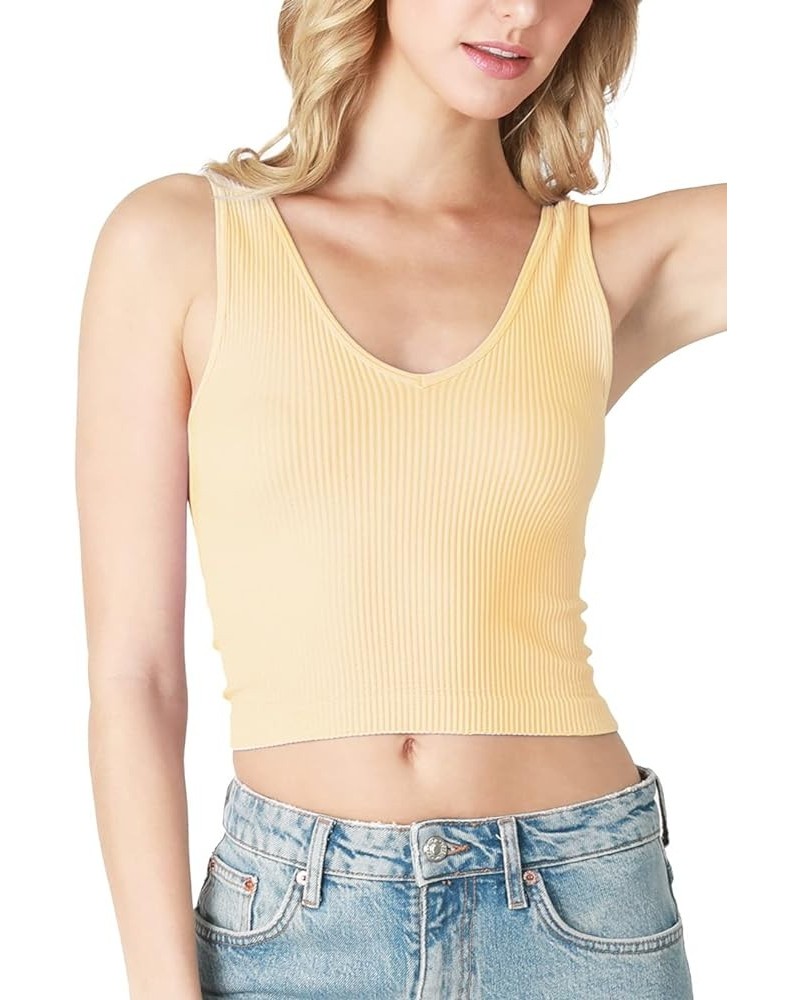 Women Seamless Reversible Ribbed Crop Top, Made in U.S.A, One Size Tender Peach $17.95 Tanks