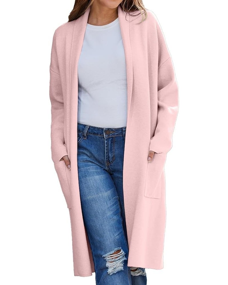 Women's Wool Coat Cardigan Sweaters Long Casual Lapel Pea Coats Fall Classic Open Front Elegant Dressy Trench Coat B-pink $18...