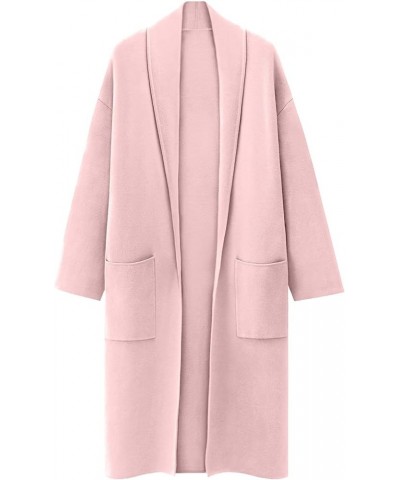 Women's Wool Coat Cardigan Sweaters Long Casual Lapel Pea Coats Fall Classic Open Front Elegant Dressy Trench Coat B-pink $18...