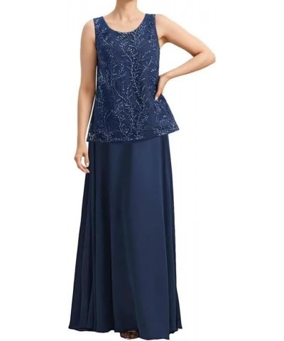 3 Pieces Mother of The Bride Dresses with Jacket Chiffon Lace Formal Wedding Guest Dresses 3/4 Sleeve Evening Gowns Dusty-blu...