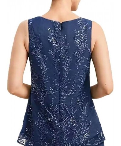 3 Pieces Mother of The Bride Dresses with Jacket Chiffon Lace Formal Wedding Guest Dresses 3/4 Sleeve Evening Gowns Dusty-blu...
