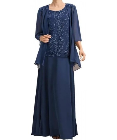 3 Pieces Mother of The Bride Dresses with Jacket Chiffon Lace Formal Wedding Guest Dresses 3/4 Sleeve Evening Gowns Dusty-blu...