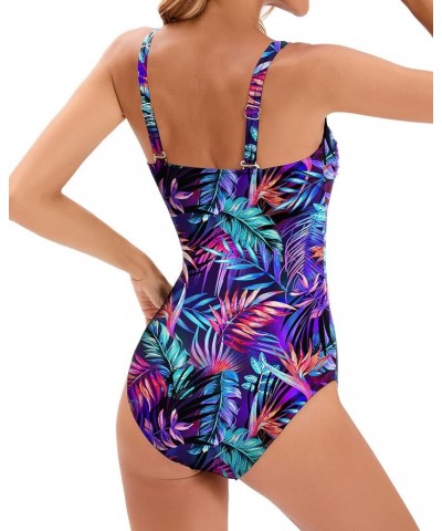 Holipick One Piece Bathing Suit for Women Push Up Tummy Control Swimsuits Modest Vintage Slimming Retro Ruched Swimwear Blue ...