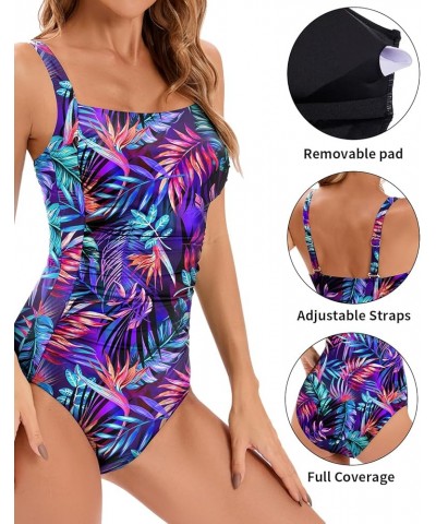 Holipick One Piece Bathing Suit for Women Push Up Tummy Control Swimsuits Modest Vintage Slimming Retro Ruched Swimwear Blue ...