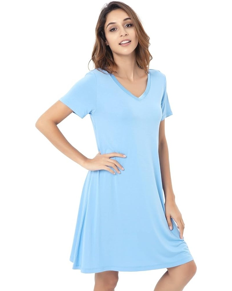 Nightgowns for Women-Viscose Made from Bamboo, Soft Sleepshirts Short Sleeve Nightshirts Loose Sleepwear A-pale Blue $15.68 L...
