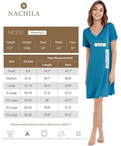Nightgowns for Women-Viscose Made from Bamboo, Soft Sleepshirts Short Sleeve Nightshirts Loose Sleepwear A-pale Blue $15.68 L...
