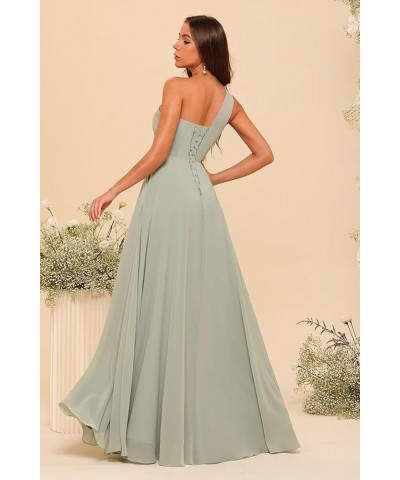 One Shoulder Bridesmaid Dresses with Slit Pleated Formal Dress for Women YMS336 Steel Blue $25.85 Dresses