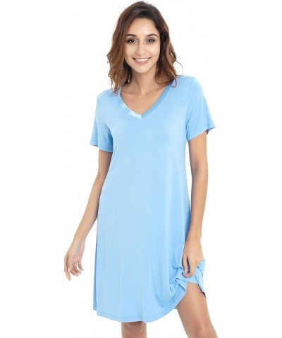 Nightgowns for Women-Viscose Made from Bamboo, Soft Sleepshirts Short Sleeve Nightshirts Loose Sleepwear A-pale Blue $15.68 L...