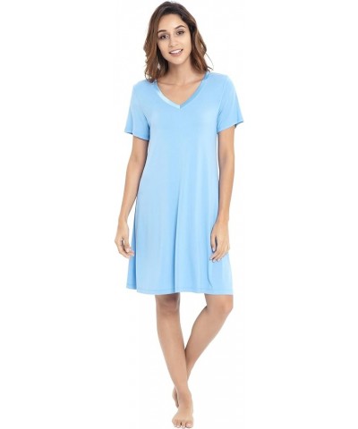 Nightgowns for Women-Viscose Made from Bamboo, Soft Sleepshirts Short Sleeve Nightshirts Loose Sleepwear A-pale Blue $15.68 L...