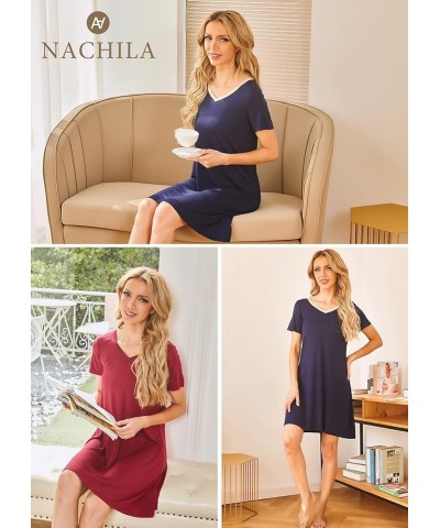 Nightgowns for Women-Viscose Made from Bamboo, Soft Sleepshirts Short Sleeve Nightshirts Loose Sleepwear A-pale Blue $15.68 L...
