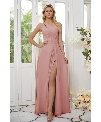 One Shoulder Bridesmaid Dresses with Slit Pleated Formal Dress for Women YMS336 Steel Blue $25.85 Dresses
