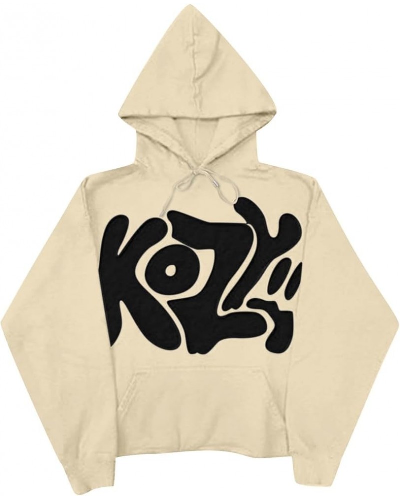 Women KOZY Letter Printed Pullover Hoodie Long Sleeved Solid Color Coat Blouse Casual Loose Top 2024 Fashion Beige $8.79 Hood...