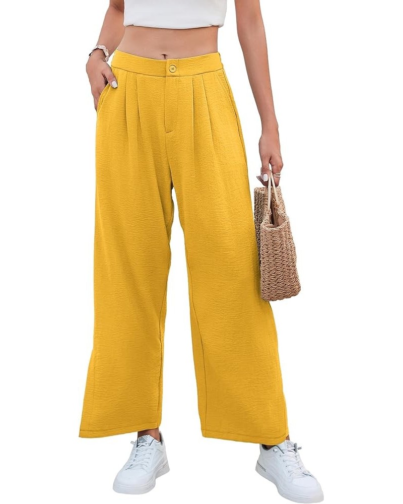 Women's Casual Wide Leg Pants Summer Elastic High Waist Capri Palazzo Trousers with Pockets A-08 Sunny Yellow $10.78 Pants