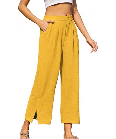 Women's Casual Wide Leg Pants Summer Elastic High Waist Capri Palazzo Trousers with Pockets A-08 Sunny Yellow $10.78 Pants
