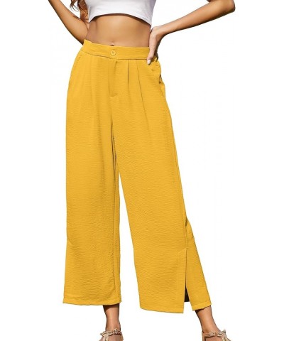 Women's Casual Wide Leg Pants Summer Elastic High Waist Capri Palazzo Trousers with Pockets A-08 Sunny Yellow $10.78 Pants