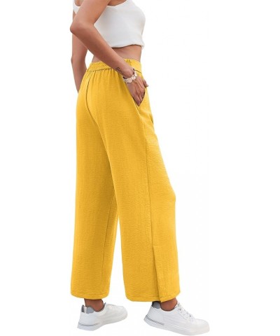 Women's Casual Wide Leg Pants Summer Elastic High Waist Capri Palazzo Trousers with Pockets A-08 Sunny Yellow $10.78 Pants