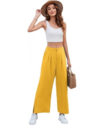 Women's Casual Wide Leg Pants Summer Elastic High Waist Capri Palazzo Trousers with Pockets A-08 Sunny Yellow $10.78 Pants