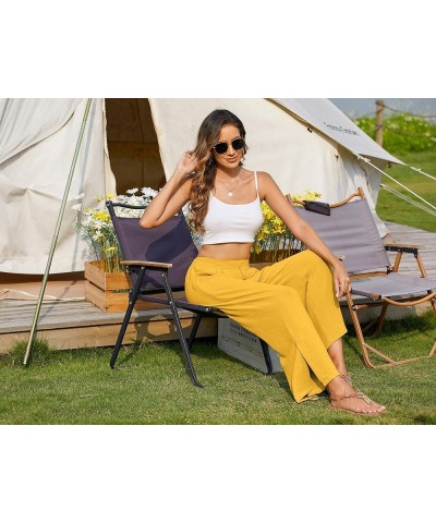 Women's Casual Wide Leg Pants Summer Elastic High Waist Capri Palazzo Trousers with Pockets A-08 Sunny Yellow $10.78 Pants