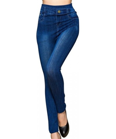 Women's Denim Print Fake Jeans Leggings Slimming Stretch Tights Seamless High Waist Tummy Control Pull On Jeggings Light Blue...