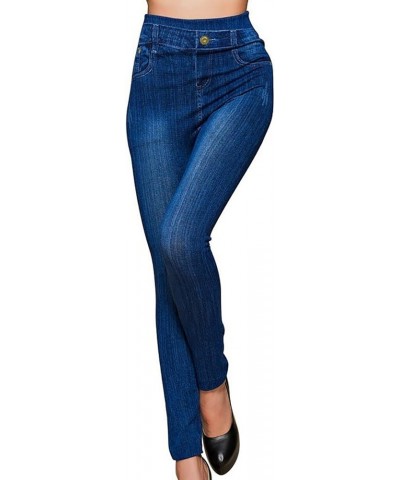Women's Denim Print Fake Jeans Leggings Slimming Stretch Tights Seamless High Waist Tummy Control Pull On Jeggings Light Blue...